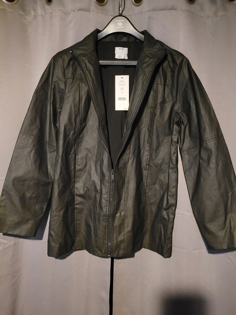 DKNY Black Lightweight Faux Leather Zip-Front Jacket